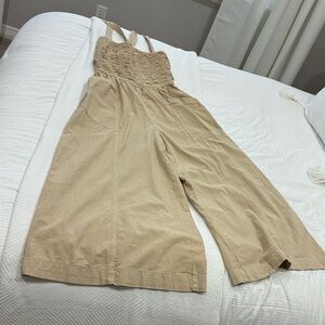 Free People Tan Wide Leg Jumpsuit